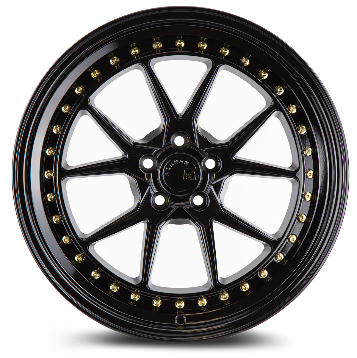 Aodhan DS08 Gloss Black W /Gold Rivets 18x8.5 +35 5x114.3 73.1mm - Wheelwiz