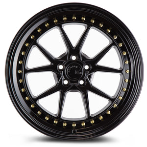 Aodhan DS08 Gloss Black W /Gold Rivets 18x8.5 +35 5x114.3 73.1mm - Wheelwiz