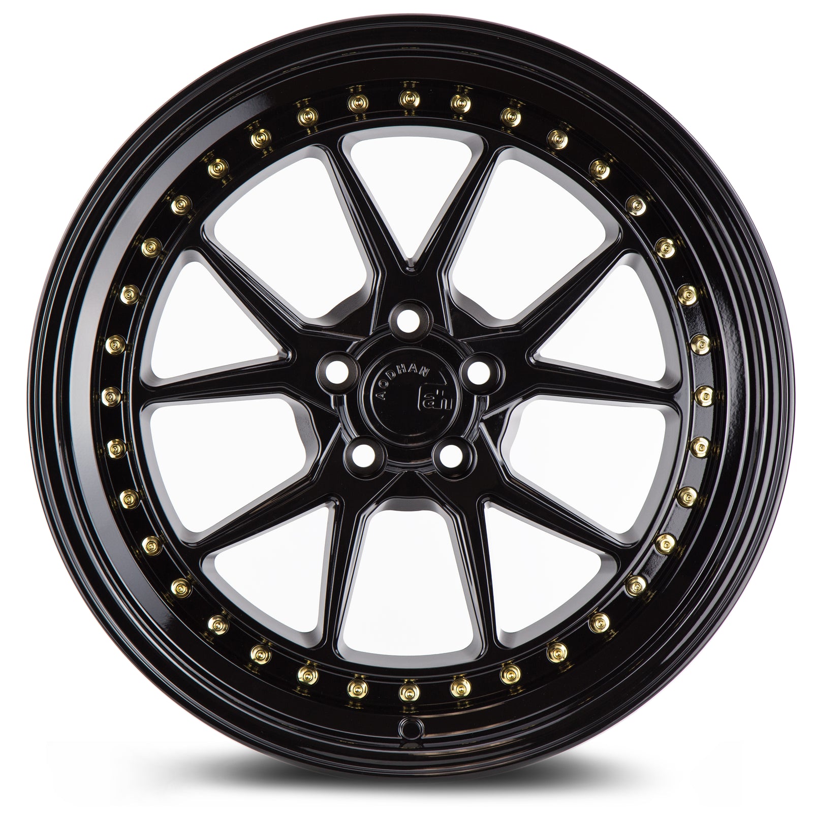 Aodhan DS08 Gloss Black W /Gold Rivets 18x8.5 +35 5x114.3 73.1mm - Wheelwiz