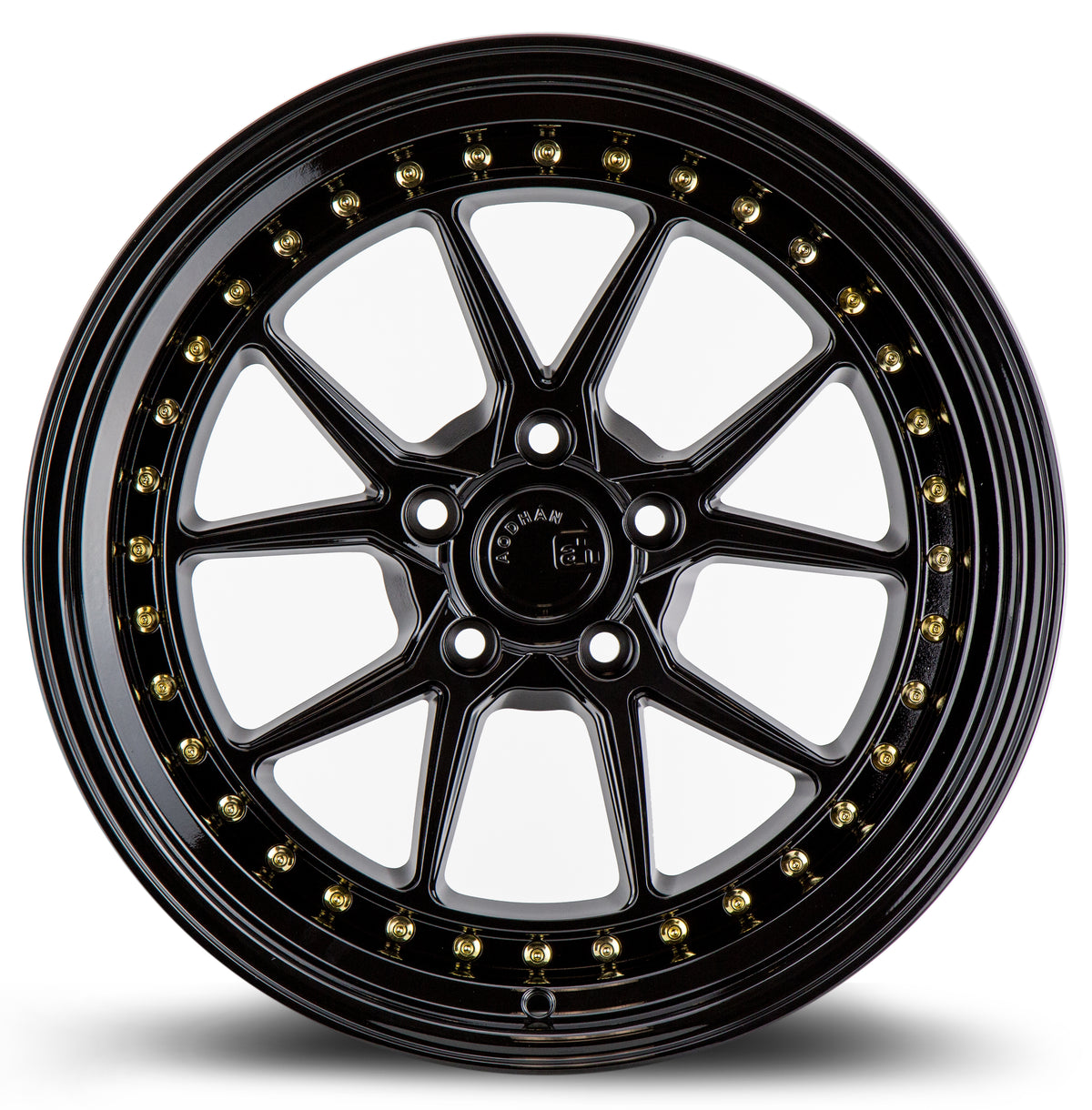 Aodhan DS08 Gloss Black W /Gold Rivets 18x9.5 +35 5x100 73.1mm - Wheelwiz