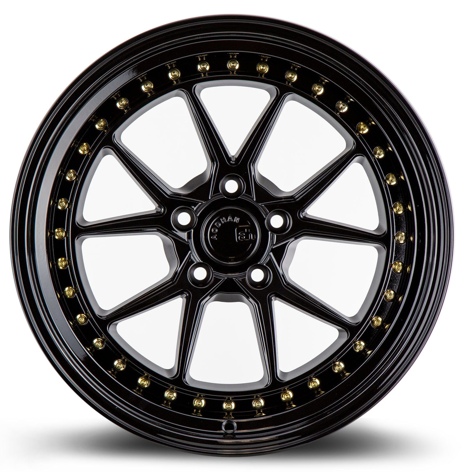 Aodhan DS08 Gloss Black W /Gold Rivets 18x9.5 +35 5x100 73.1mm - Wheelwiz
