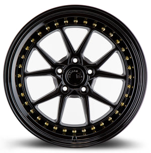 Aodhan DS08 Gloss Black W /Gold Rivets 18x9.5 +15 5x114.3 73.1mm - Wheelwiz