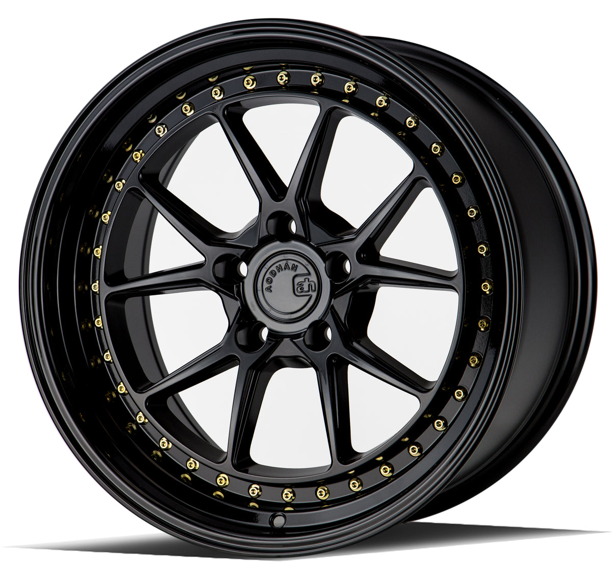 Aodhan DS08 Gloss Black W /Gold Rivets 18x9.5 +22 5x114.3 73.1mm - Wheelwiz