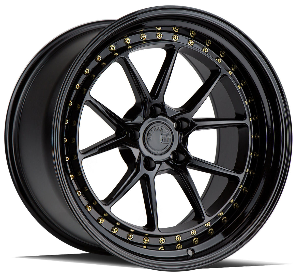 Aodhan DS08 Gloss Black W /Gold Rivets 19x11 +15 5x114.3 73.1mm - Wheelwiz