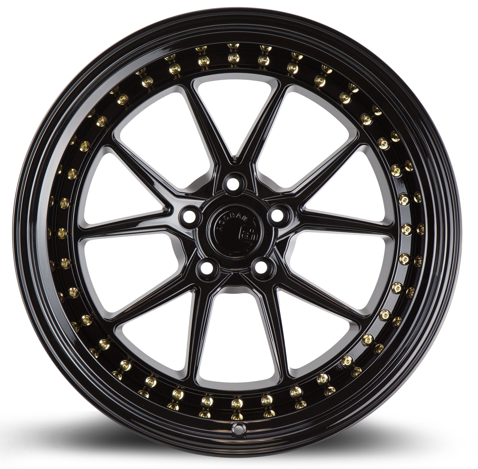 Aodhan DS08 Gloss Black W /Gold Rivets 19x11 +22 5x114.3 73.1mm - Wheelwiz