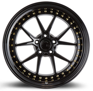 Aodhan DS08 Gloss Black W /Gold Rivets 19x11 +15 5x114.3 73.1mm - Wheelwiz