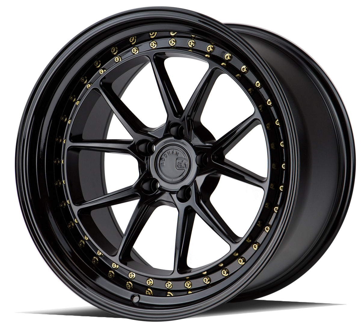 Aodhan DS08 Gloss Black W /Gold Rivets 19x11 +22 5x114.3 73.1mm - Wheelwiz
