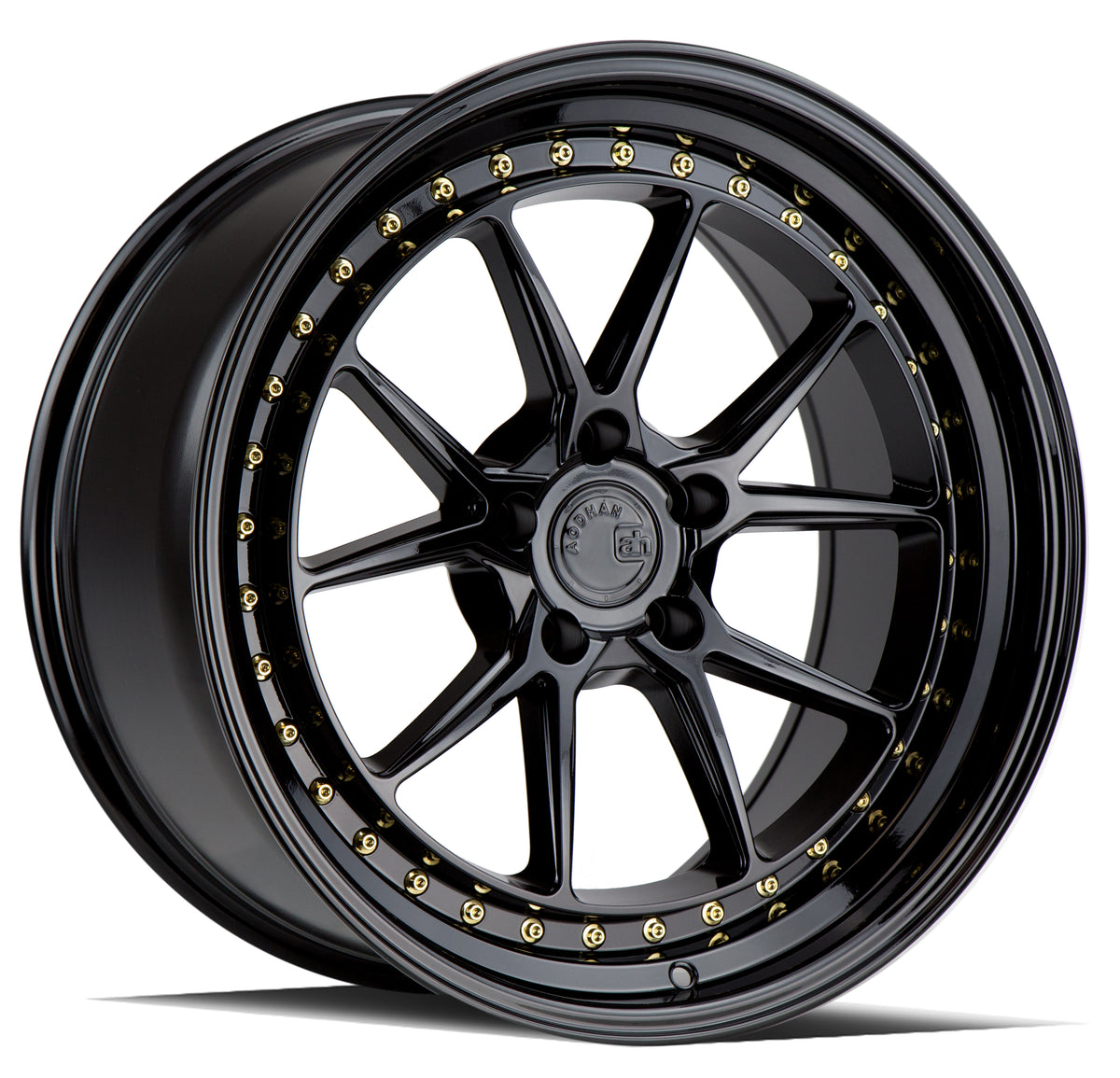 Aodhan DS08 Gloss Black W /Gold Rivets 19x8.5 +35 5x114.3 73.1mm - Wheelwiz