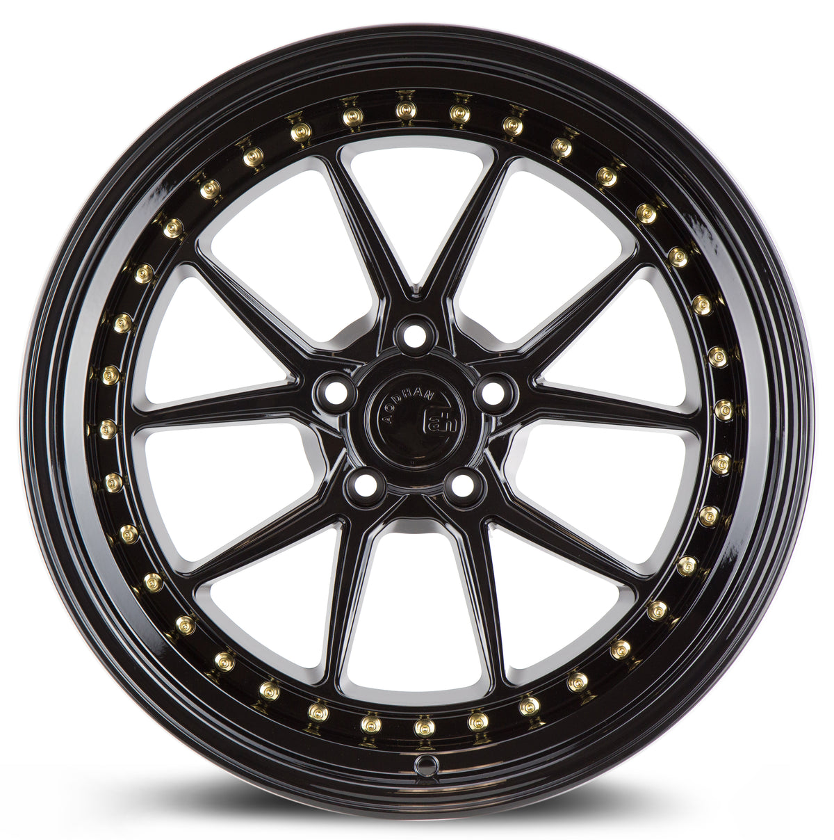 Aodhan DS08 Gloss Black W /Gold Rivets 19x8.5 +35 5x120 72.6mm - Wheelwiz