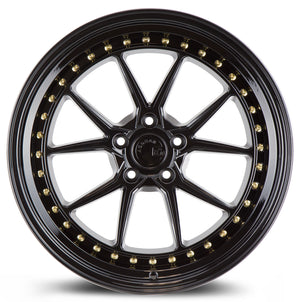 Aodhan DS08 Gloss Black W /Gold Rivets 19x8.5 +35 5x120 72.6mm - Wheelwiz