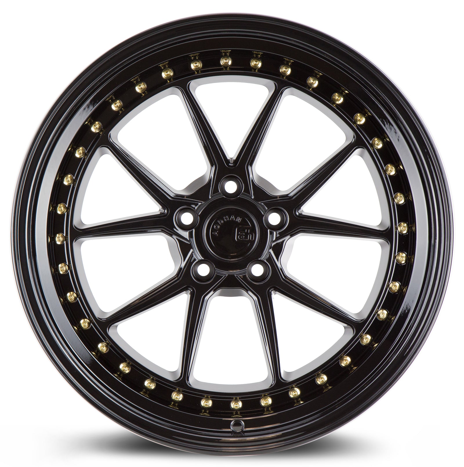 Aodhan DS08 Gloss Black W /Gold Rivets 19x8.5 +35 5x120 72.6mm - Wheelwiz