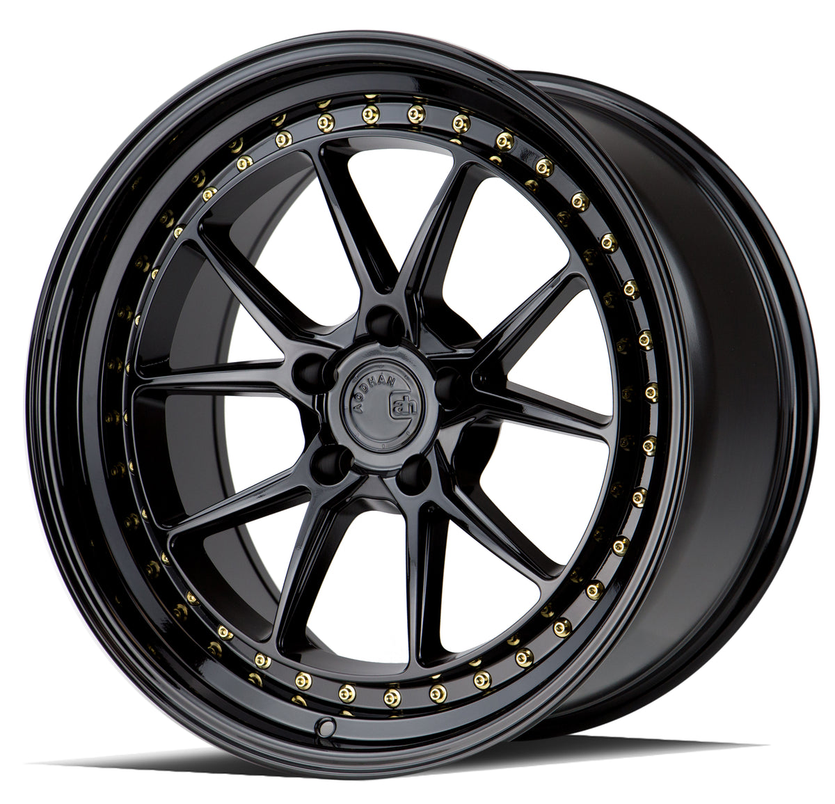 Aodhan DS08 Gloss Black W /Gold Rivets 19x8.5 +35 5x120 72.6mm - Wheelwiz