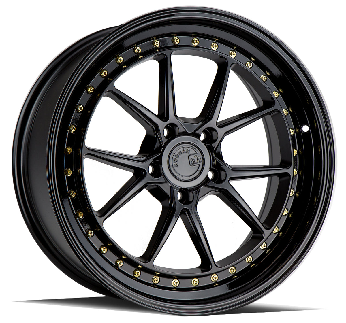 Aodhan DS08 Gloss Black W /Gold Rivets 19x9.5 +30 5x114.3 73.1mm - Wheelwiz