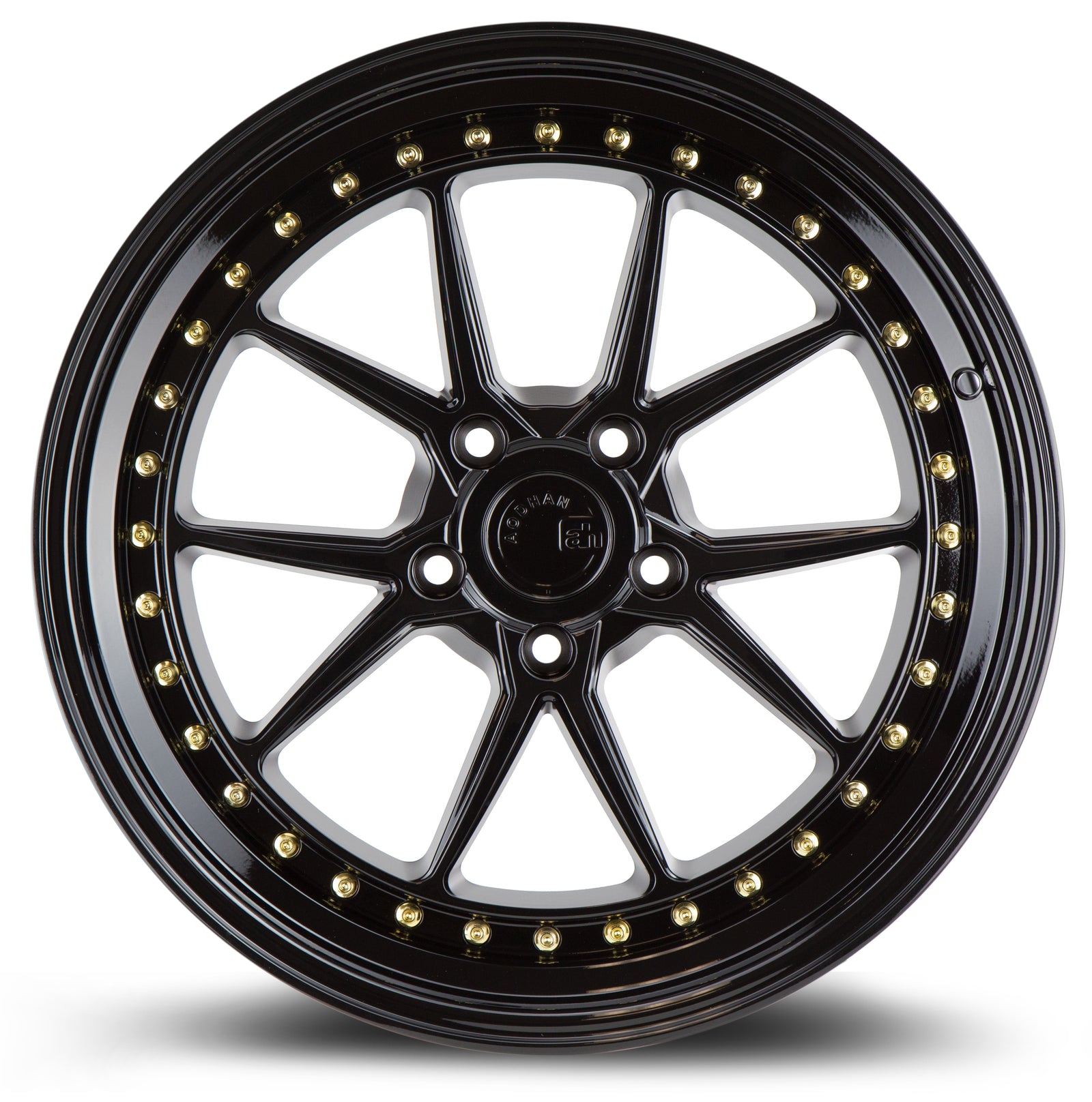 Aodhan DS08 Gloss Black W /Gold Rivets 19x9.5 +15 5x114.3 73.1mm - Wheelwiz