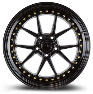 Aodhan DS08 Gloss Black W /Gold Rivets 19x9.5 +22 5x114.3 73.1mm - Wheelwiz