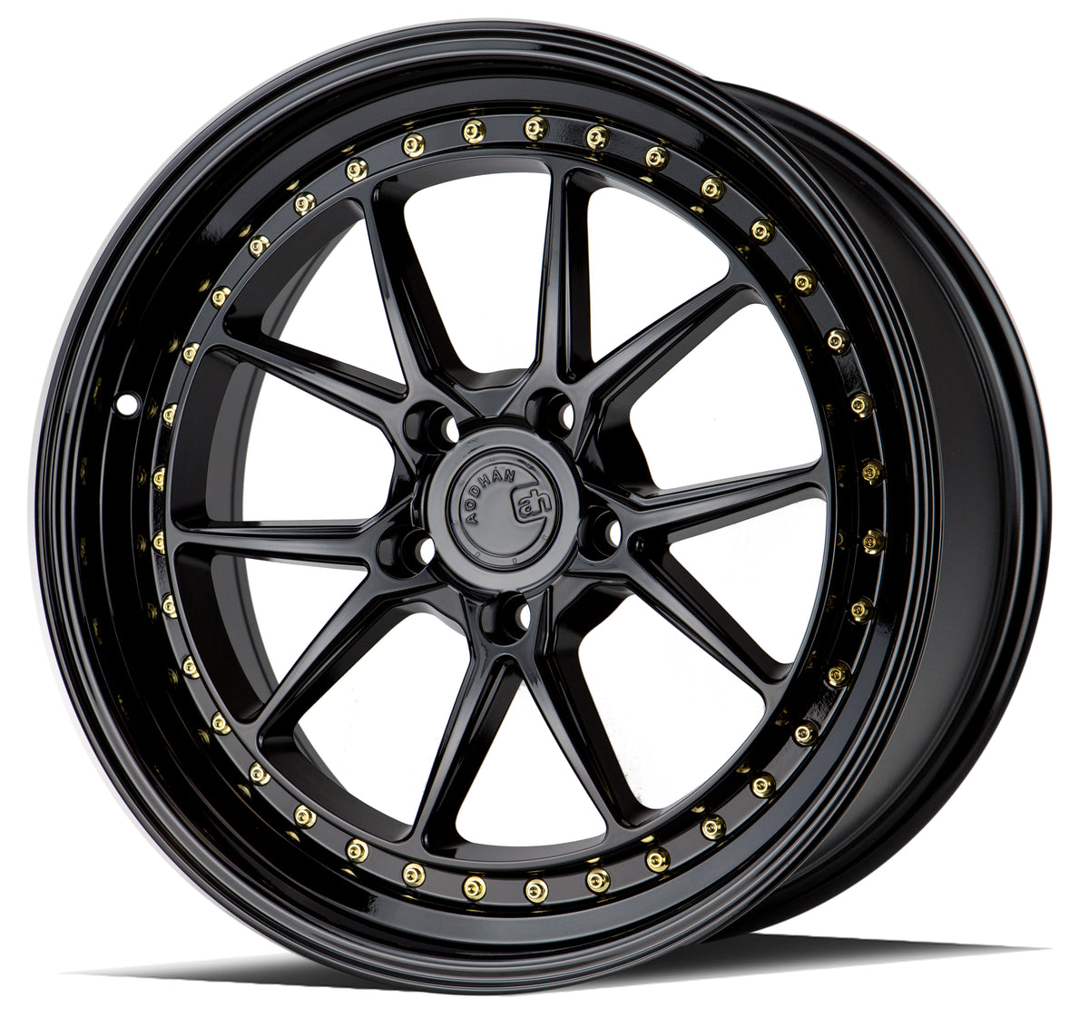 Aodhan DS08 Gloss Black W /Gold Rivets 19x9.5 +15 5x114.3 73.1mm - Wheelwiz