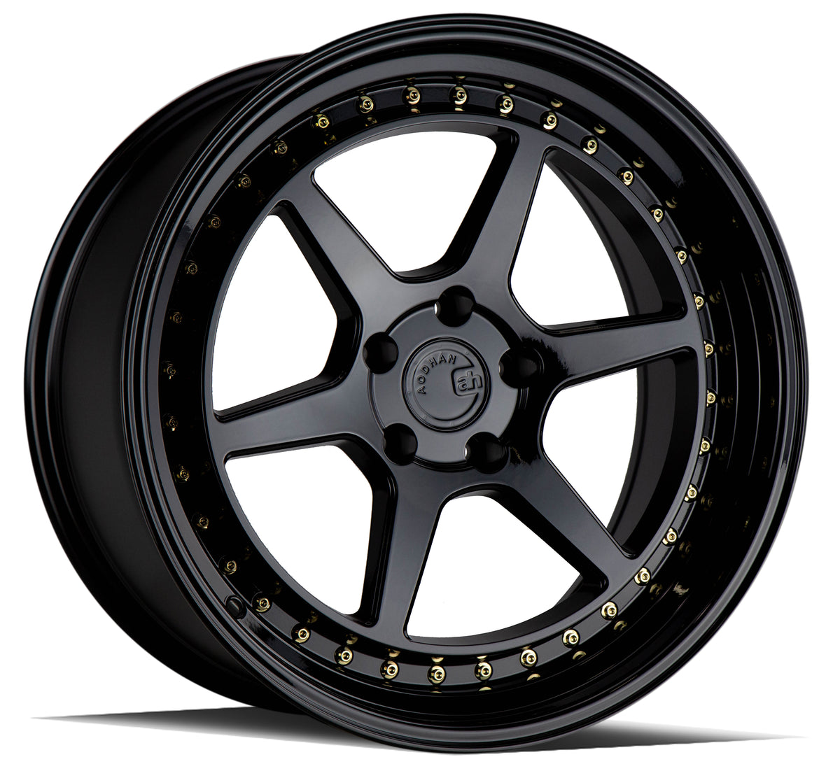Aodhan DS09 Gloss Black W /Gold Rivets 18x10.5 +22 5x114.3 73.1mm - Wheelwiz