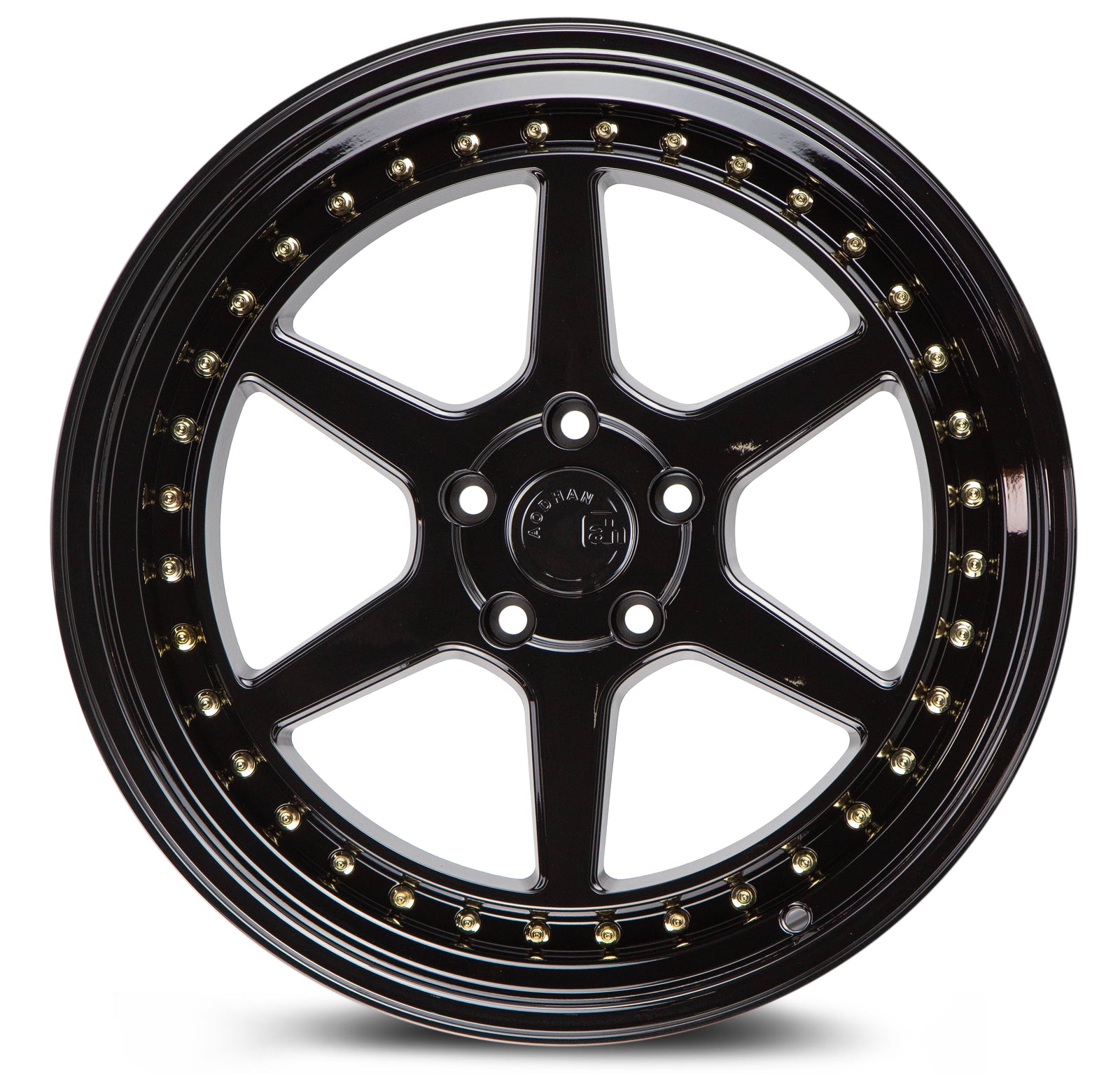 Aodhan DS09 Gloss Black W /Gold Rivets 18x10.5 +22 5x114.3 73.1mm - Wheelwiz