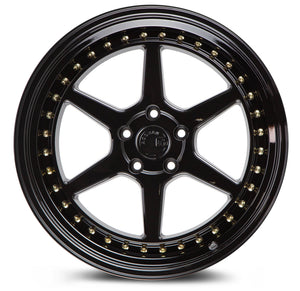 Aodhan DS09 Gloss Black W /Gold Rivets 18x10.5 +22 5x114.3 73.1mm - Wheelwiz