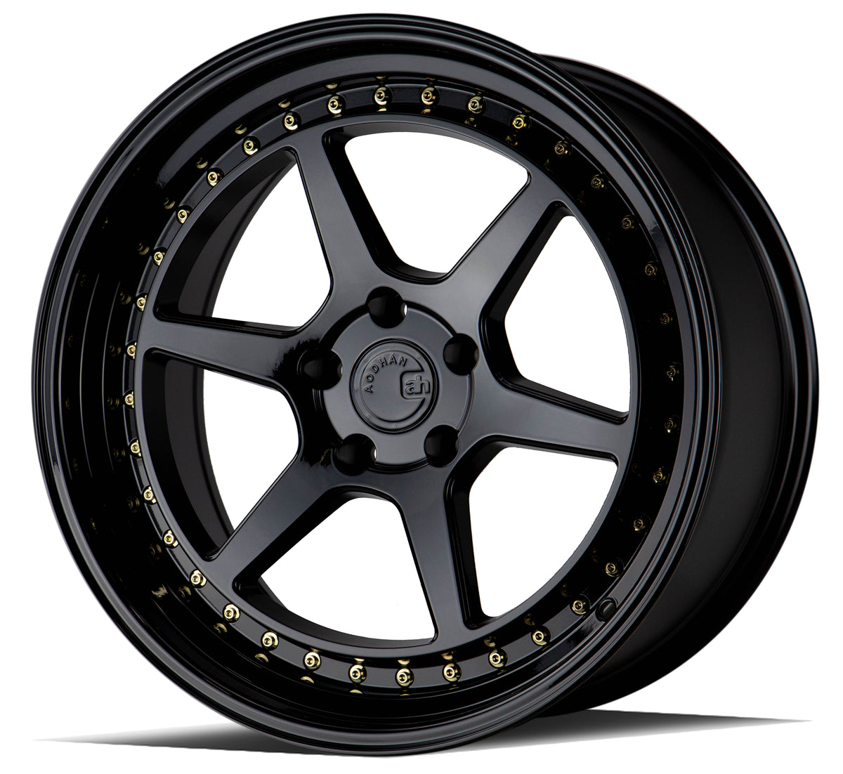Aodhan DS09 Gloss Black W /Gold Rivets 18x10.5 +22 5x114.3 73.1mm - Wheelwiz