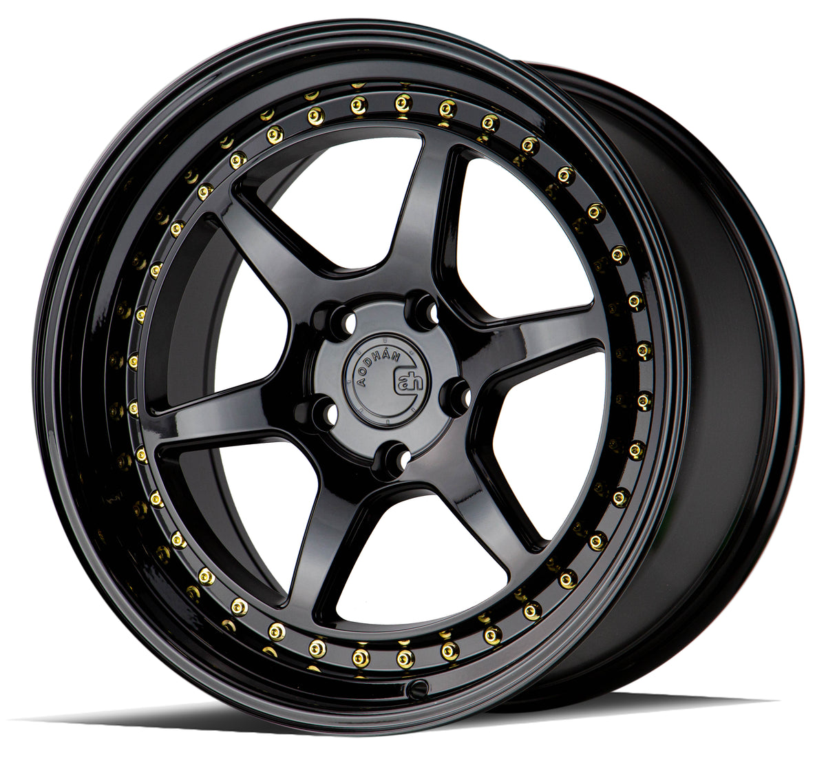 Aodhan DS09 Gloss Black W /Gold Rivets 18x8.5 +35 5x114.3 73.1mm - Wheelwiz