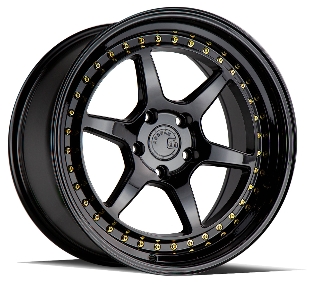 Aodhan DS09 Gloss Black W /Gold Rivets 18x9.5 +30 5x114.3 73.1mm - Wheelwiz