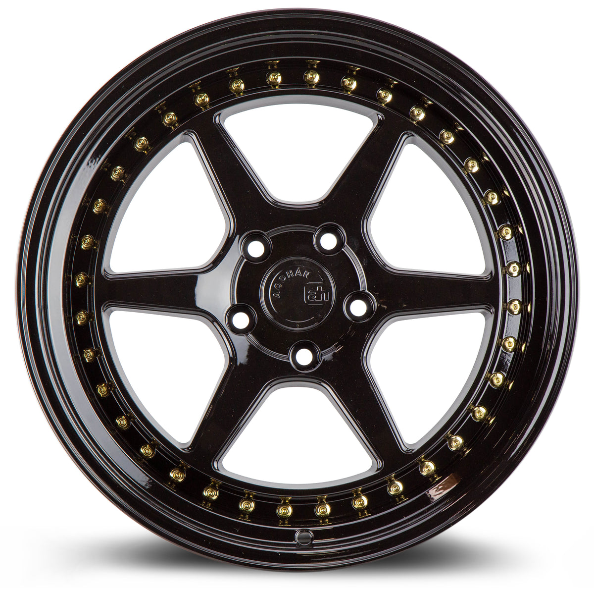 Aodhan DS09 Gloss Black W /Gold Rivets 19x8.5 +35 5x114.3 73.1mm - Wheelwiz
