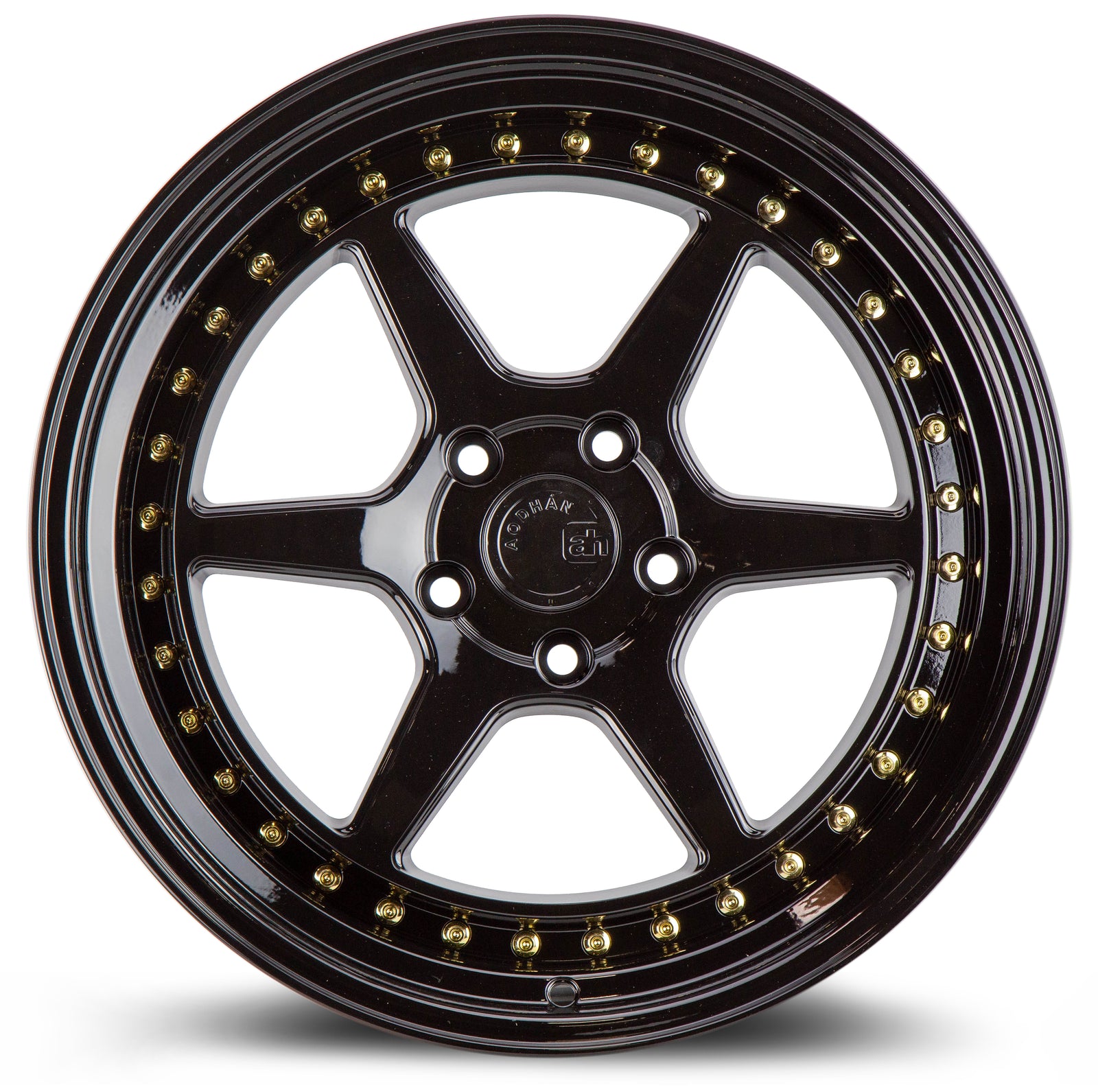 Aodhan DS09 Gloss Black W /Gold Rivets 19x8.5 +35 5x114.3 73.1mm - Wheelwiz
