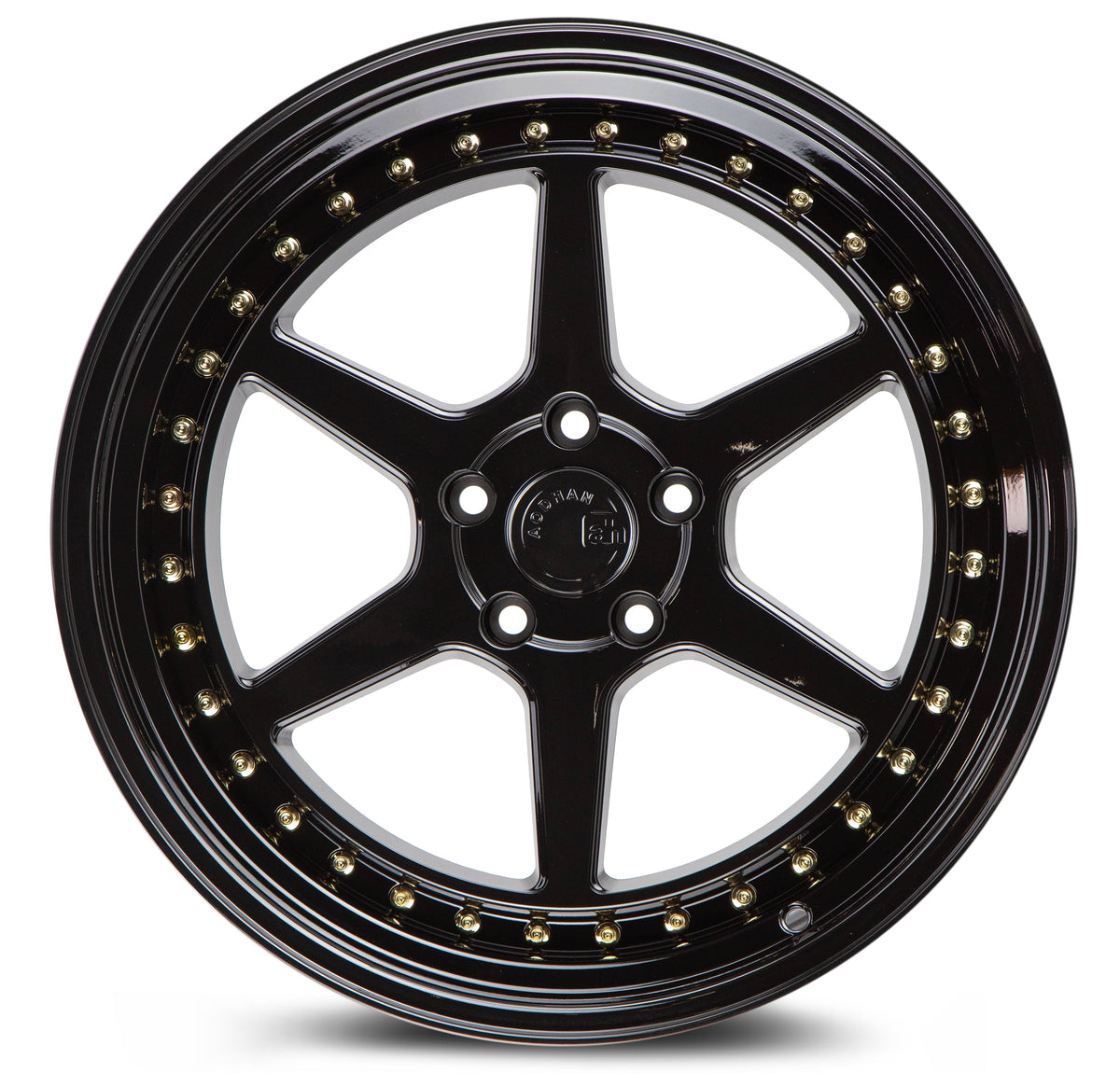 Aodhan DS09 Gloss Black W /Gold Rivets 19x11 +15 5x114.3 73.1mm - Wheelwiz