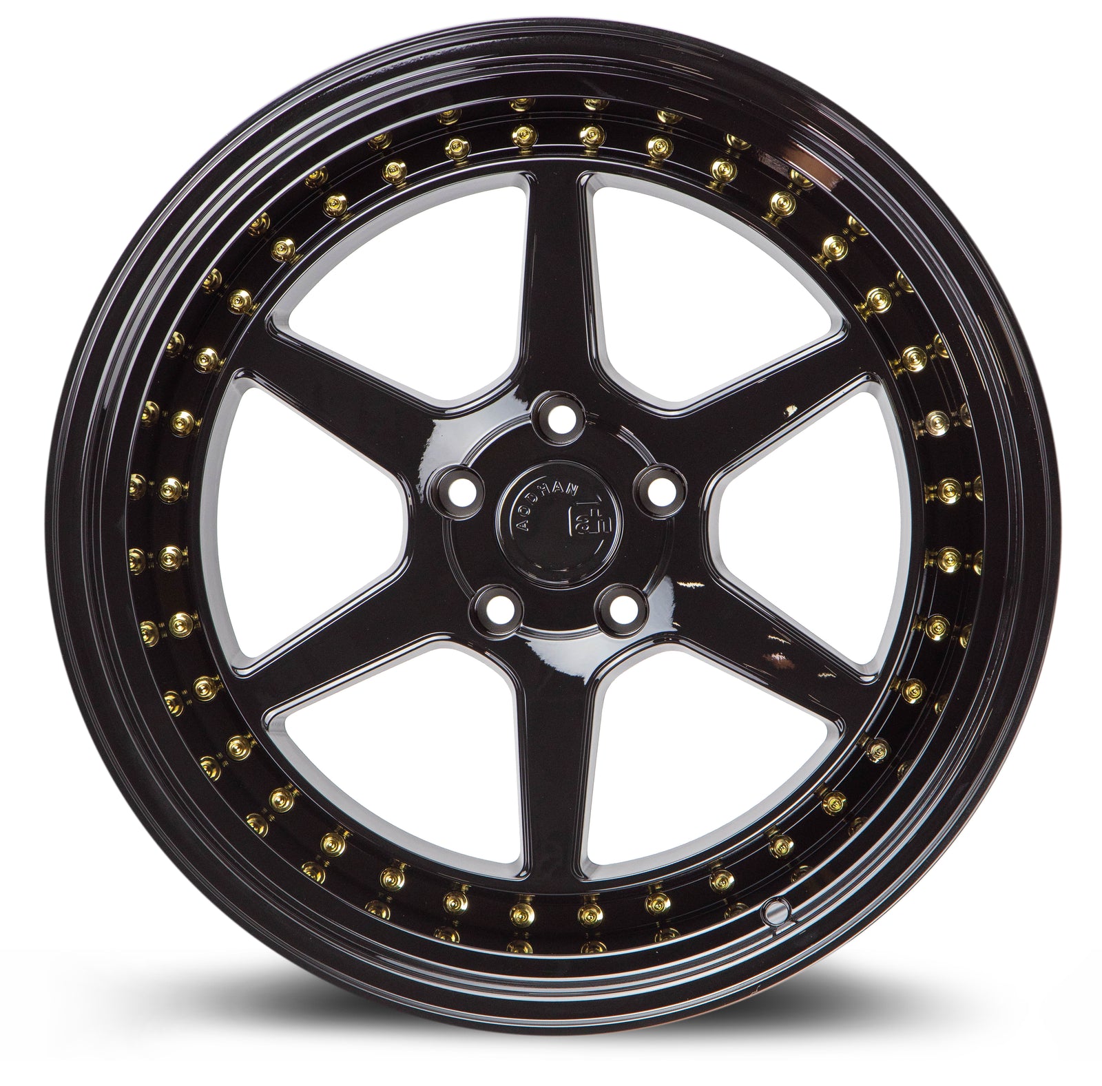 Aodhan DS09 Gloss Black W /Gold Rivets 19x9.5 +22 5x114.3 73.1mm - Wheelwiz