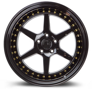 Aodhan DS09 Gloss Black W /Gold Rivets 19x9.5 +22 5x114.3 73.1mm - Wheelwiz