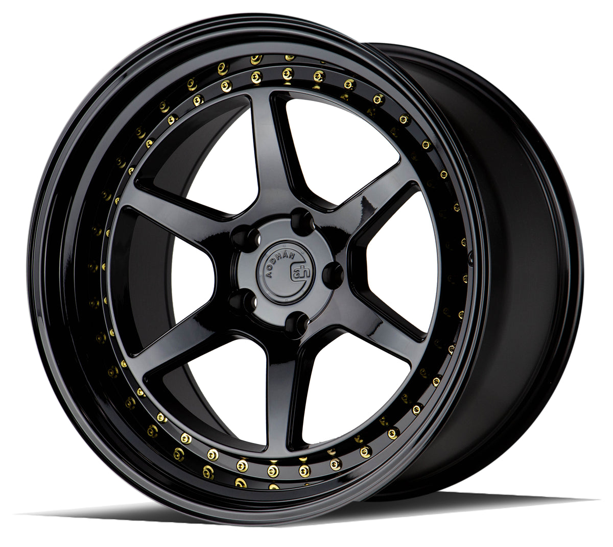 Aodhan DS09 Gloss Black W /Gold Rivets 19x9.5 +30 5x114.3 73.1mm - Wheelwiz