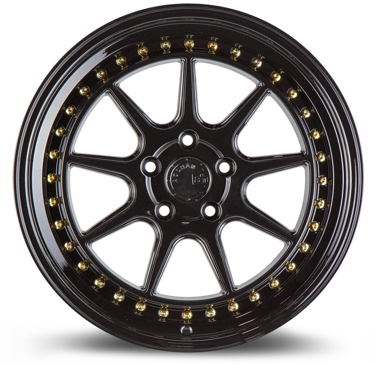 Aodhan DS-X Gloss Black W /Gold Rivets 18x10.5 +22 5x114.3 73.1mm - Wheelwiz