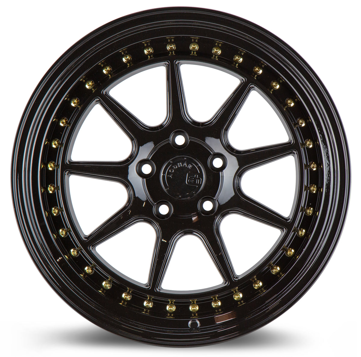 Aodhan DS-X Gloss Black W /Gold Rivets 18x8.5 +35 5x100 73.1mm - Wheelwiz