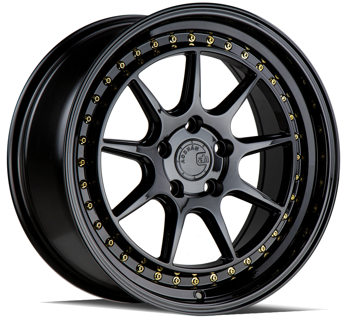 Aodhan DS-X Gloss Black W /Gold Rivets 18x9.5 +15 5x114.3 73.1mm - Wheelwiz
