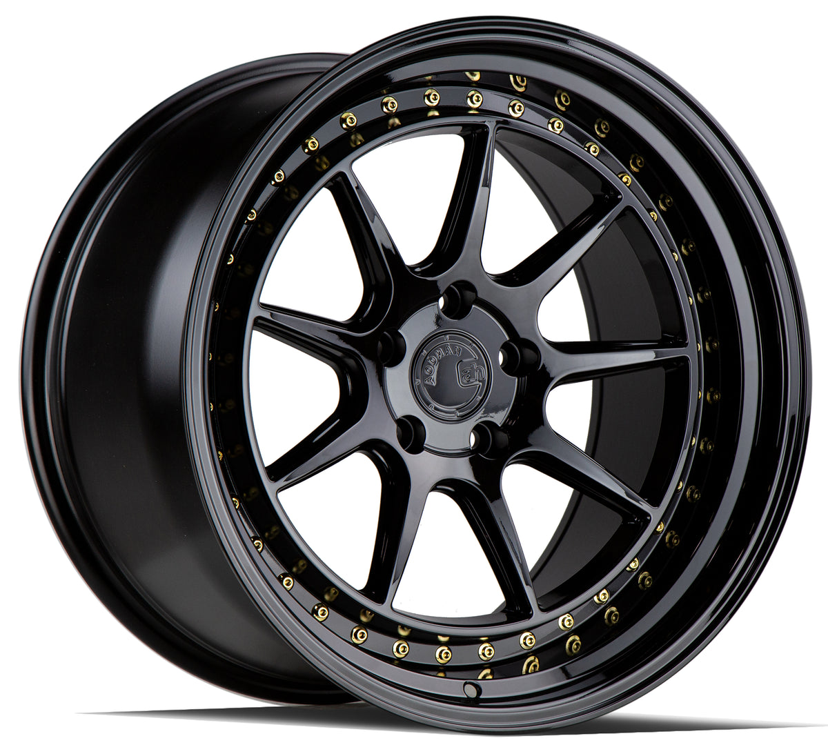Aodhan DS-X Gloss Black W /Gold Rivets 19x11 +22 5x114.3 73.1mm - Wheelwiz