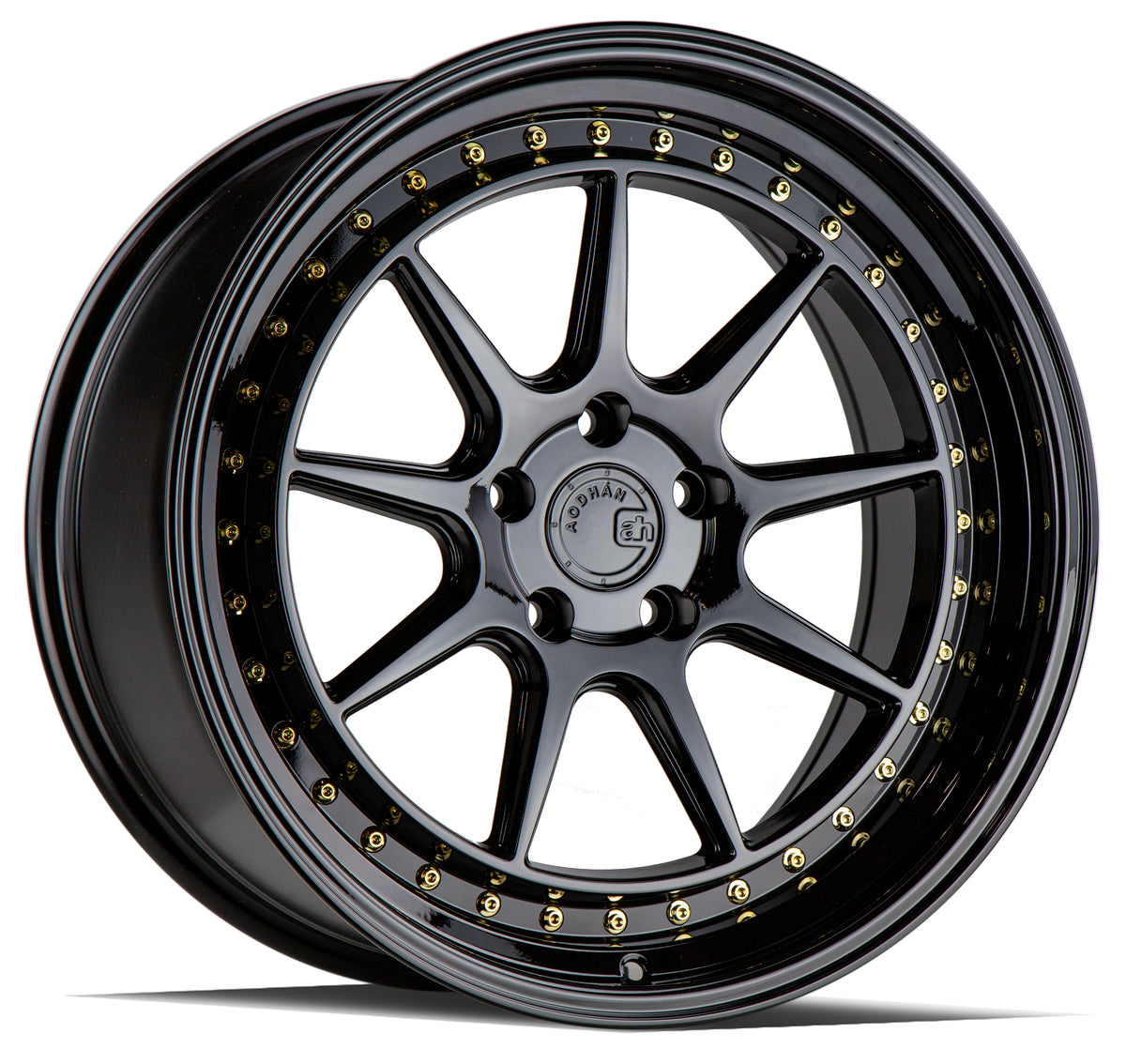 Aodhan DS-X Gloss Black W /Gold Rivets 19x8.5 +35 5x114.3 73.1mm - Wheelwiz
