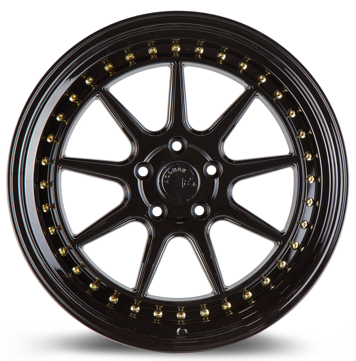 Aodhan DS-X Gloss Black W /Gold Rivets 19x8.5 +35 5x114.3 73.1mm - Wheelwiz