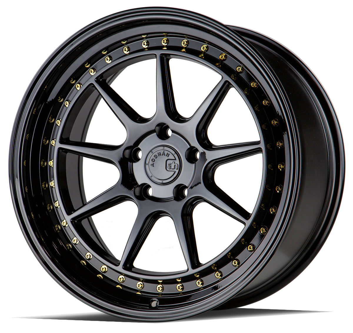Aodhan DS-X Gloss Black W /Gold Rivets 19x8.5 +35 5x114.3 73.1mm - Wheelwiz