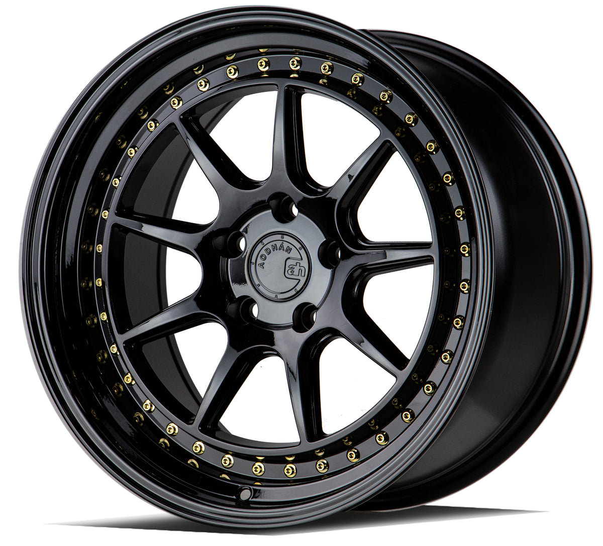 Aodhan DS-X Gloss Black W /Gold Rivets 19x9.5 +22 5x114.3 73.1mm - Wheelwiz