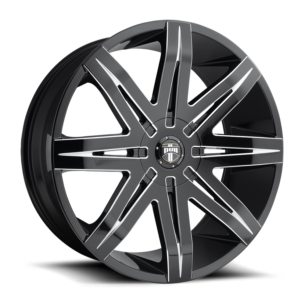 DUB S227 STACKS Gloss Black Milled 22x9.5 +25 5x127|5x139.7mm 78.1mm - WheelWiz