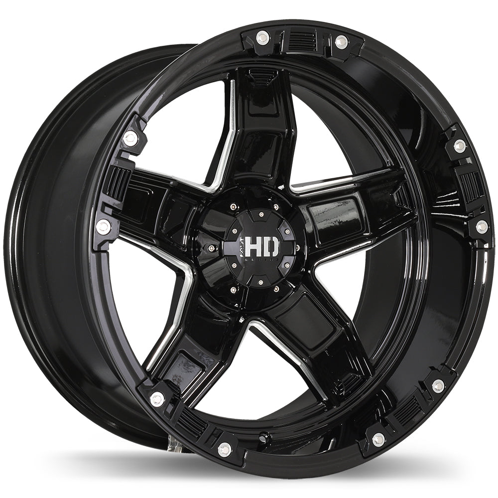 Fast HD Rampage Gloss Black with Milled Trim 22x12 -45 5x135mm 87.1mm