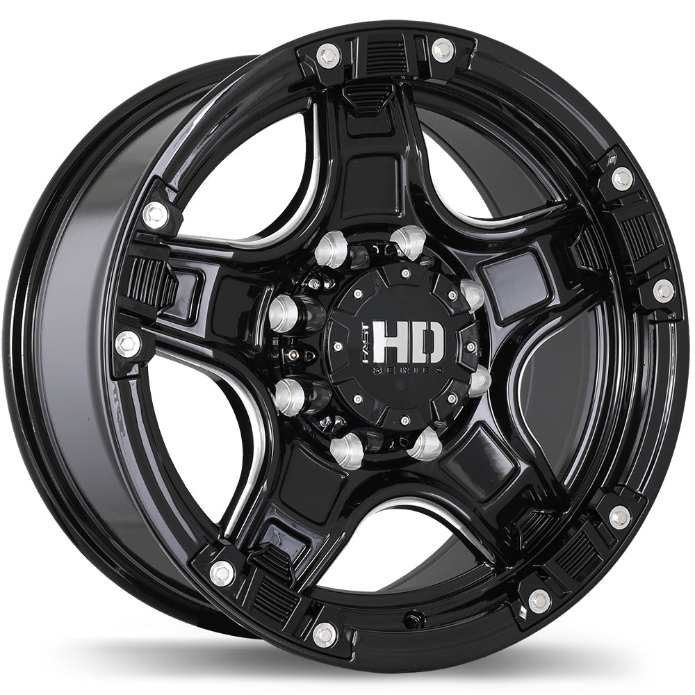 Fast HD Rampage Gloss Black with Milled Trim 22x9.5 +20 8x165.1mm 130.1mm - Wheelwiz