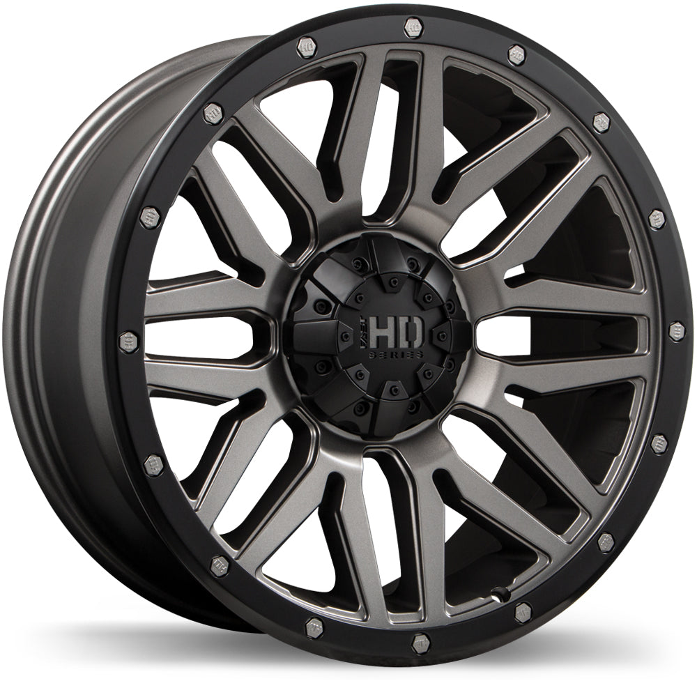 Fast HD Menace Satin Gunmetal with Black Trim 17x8 +15 6x135|6x139.7mm 106.1mm - Wheelwiz