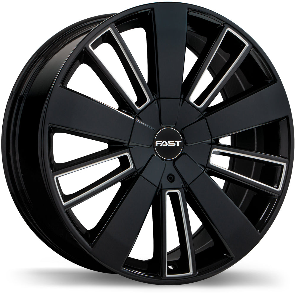 Fast Wheels Entourage Gloss Black with Milled Trim 18x8 +25 6x135|6x139.7mm 106.1mm - Wheelwiz