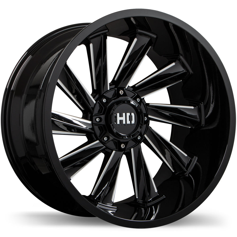 Fast HD Twisted Gloss Black with Milled Trim 20x12 -44 5x139.7mm 77.8mm
