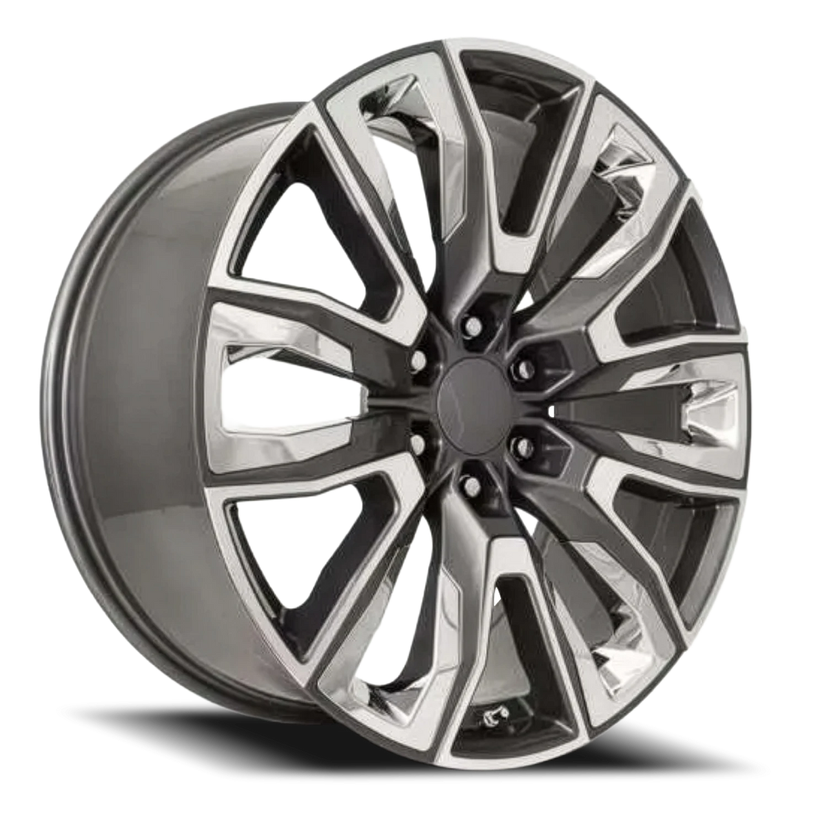 Factory Reproductions FR 207 Grey Machine Face With Chrome Inserts 22x9 +28 6x139.7mm 78.1mm