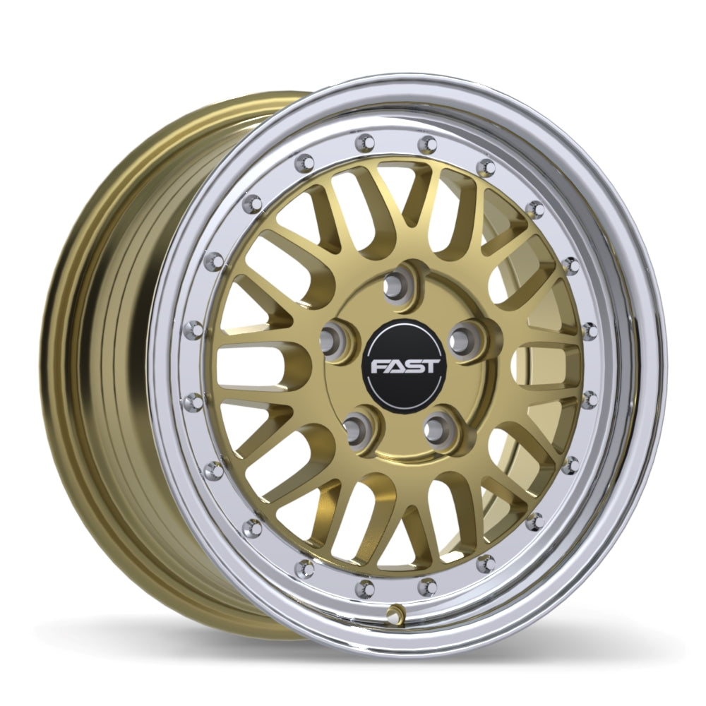 Fast Wheels FR01 Gloss Gold with Machined Lip 15x7 +25 5x114.3mm 72.6mm - Wheelwiz