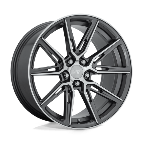 Niche M220 GEMELLO Gloss Anthracite Machined 20x10.5 +30 5x112mm 66.6mm - WheelWiz