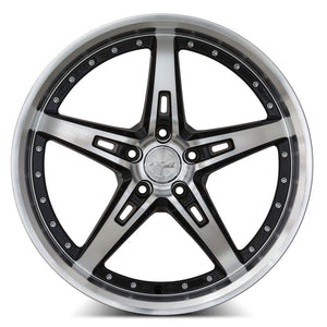 MRR GT5 Black Machine Face Lip 20x8.5 +25 5x112mm 66.6mm - WheelWiz